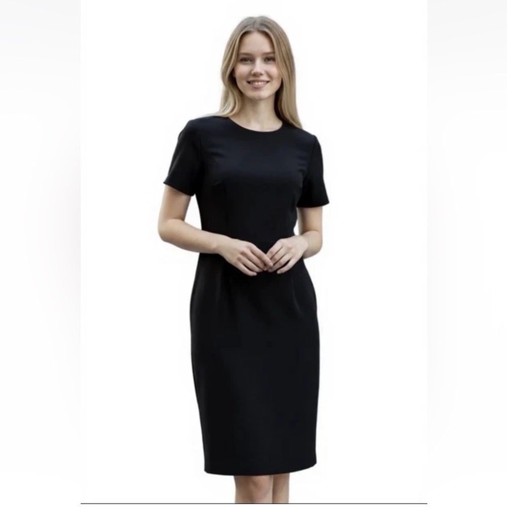 AGB,Women’s Black Short Sleeve Sheath Dress With Pleats Size 8 Classic